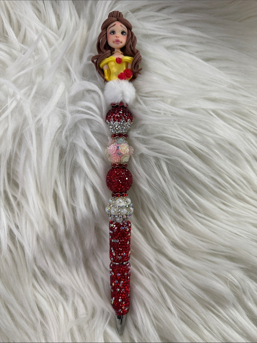 Belle Princess Beaded Ballpoint Pen in Red and Gold